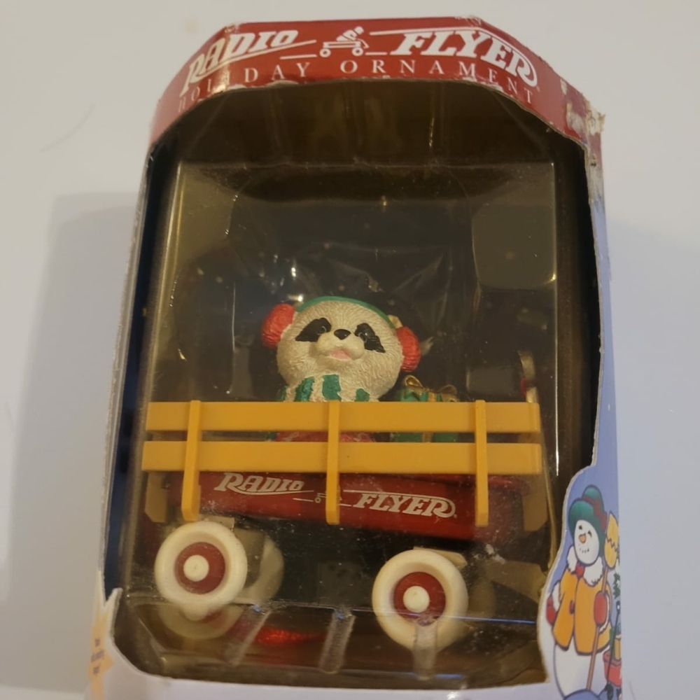 1999 Radio Flyer Panda in Wagon Christmas Holiday Ornament New